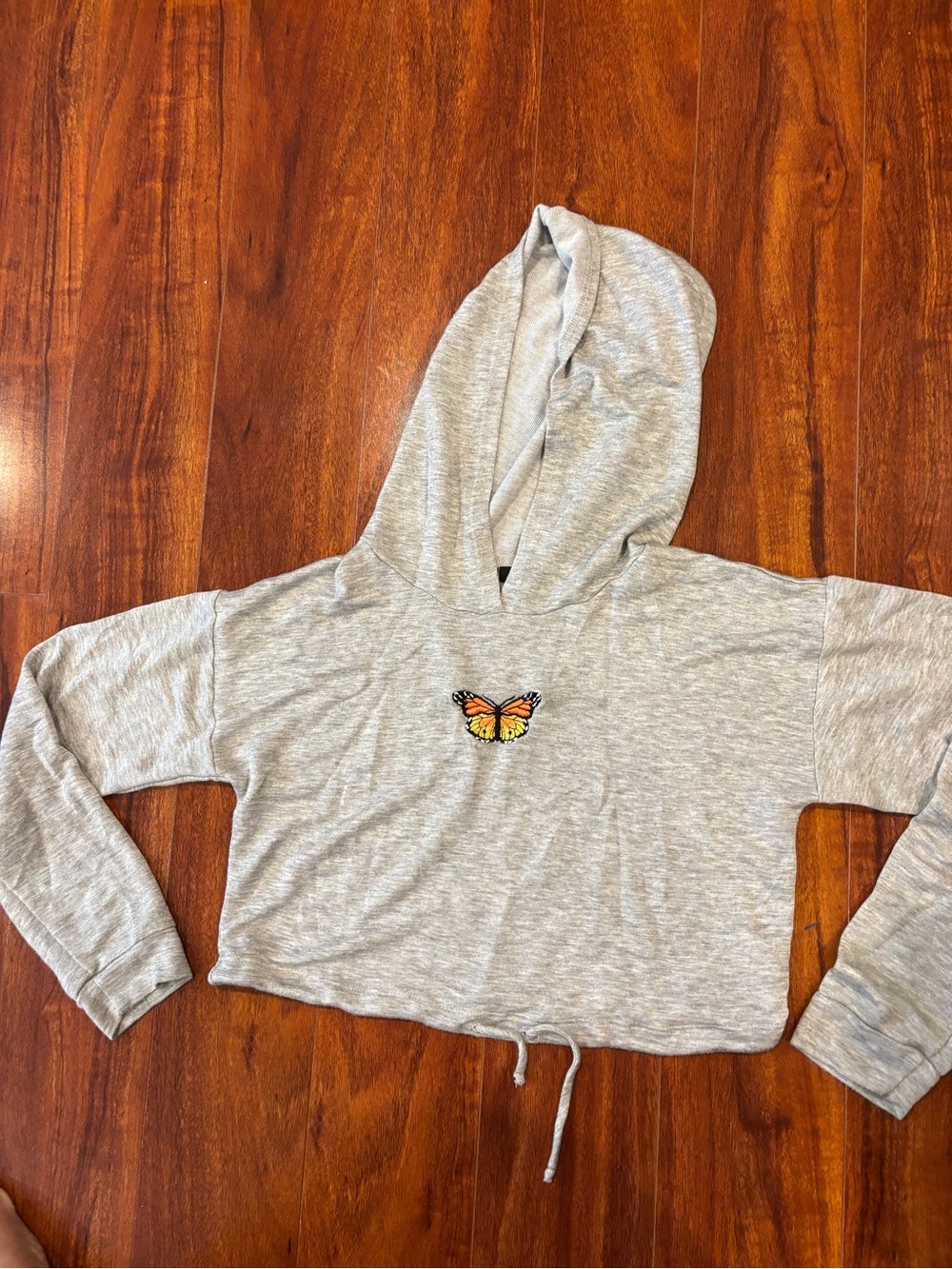 Papaya Light Gray Cropped Hoodie with Orange Butterfly